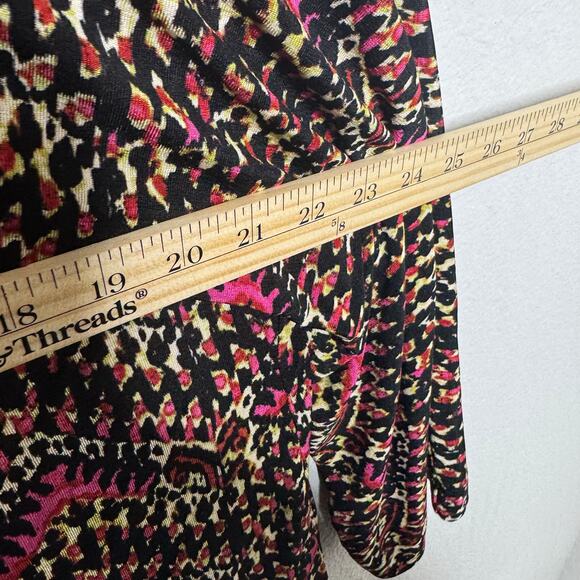 Chico’s Travelers Size 1‎ Black Pink Abstract Open Front Cardigan Jacket - Picture 2 of 6